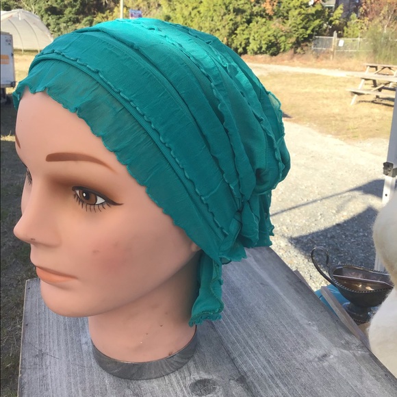 Seafoam Green Ruffled Chemo Beanies cancer and alopecia cap beanie New - Picture 2 of 3